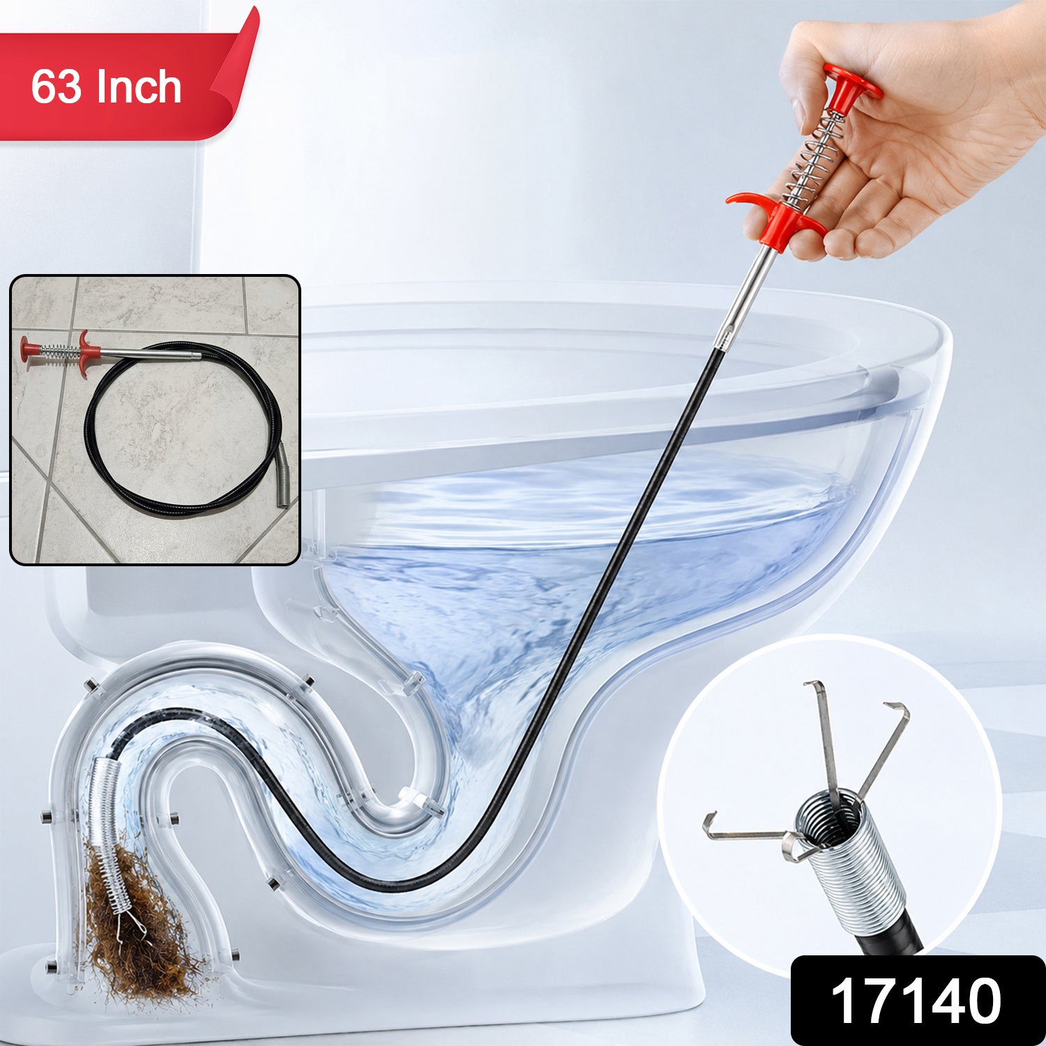 Extra long drain snake with claw tip, 1 piece