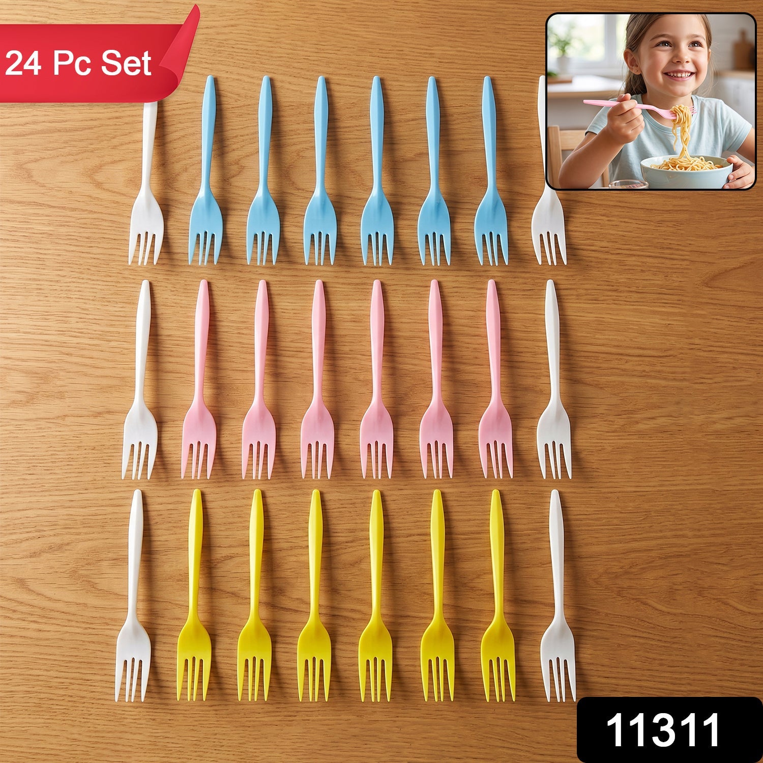 Plastic Fork 24 Pc Set Reusable Multicolour Dinner Forks Unbreakable (24 Pc Set)