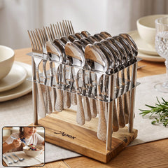 Apex stainless steel cutlery set of 24 with wooden stand