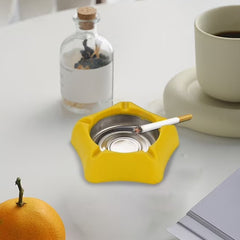 Heat Resistant Silicone Ashtray with Stainless Steel Inner Tray (1 Pc)