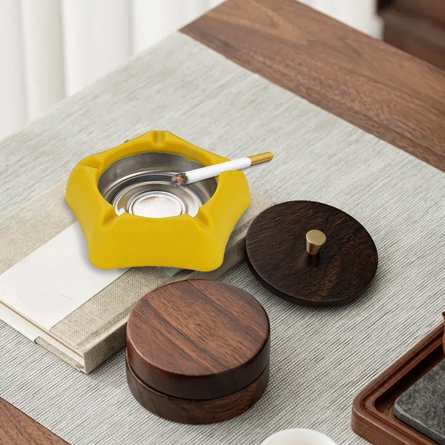 Heat Resistant Silicone Ashtray with Stainless Steel Inner Tray (1 Pc)