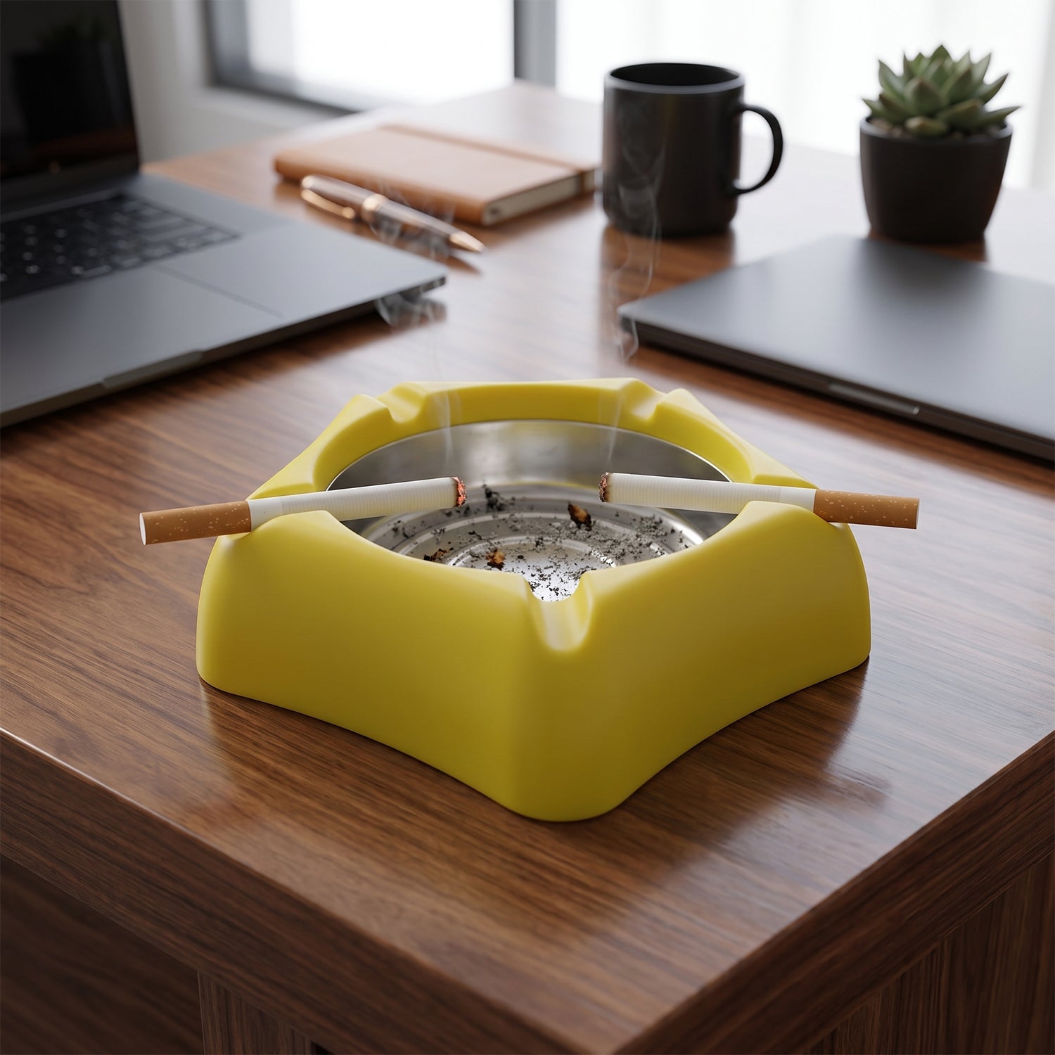 Heat Resistant Silicone Ashtray with Stainless Steel Inner Tray (1 Pc)