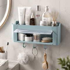 Wall Mounted Multi Storage Organizer Shelf with Hooks for Bathroom (1 Pc)