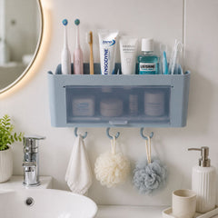 Wall Mounted Multi Storage Organizer Shelf with Hooks for Bathroom (1 Pc)