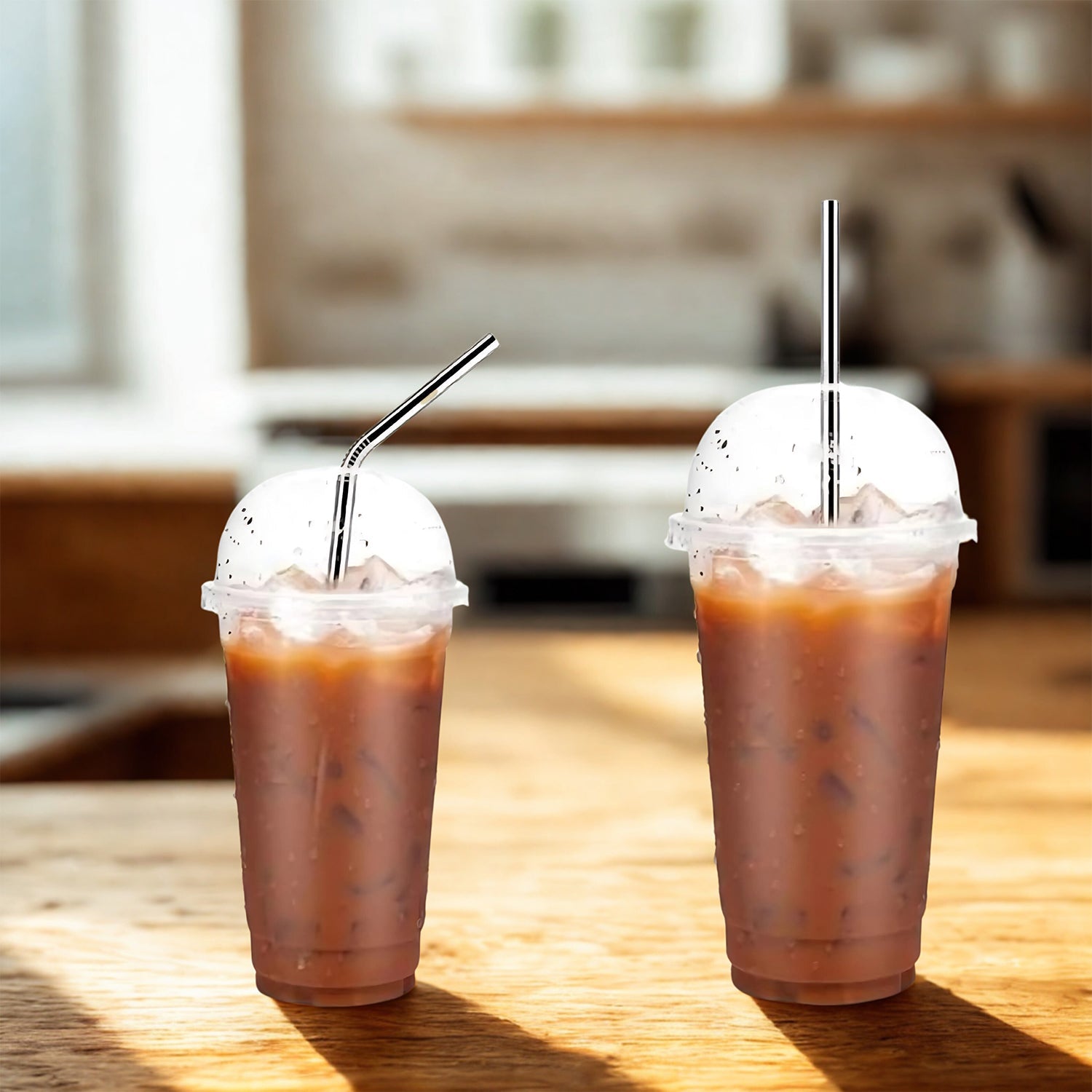 Close-up of stainless steel straws set