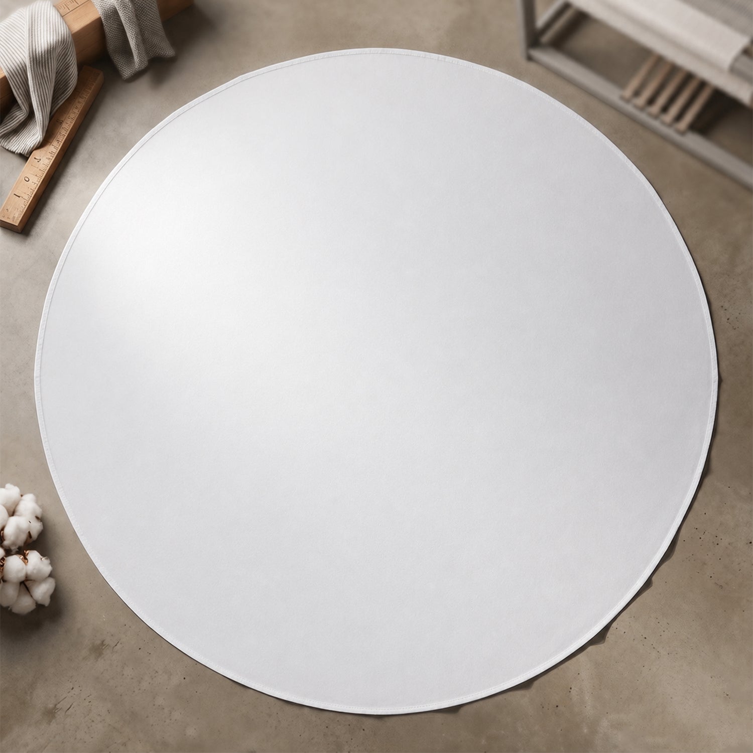 White Round Tablecloth Displayed