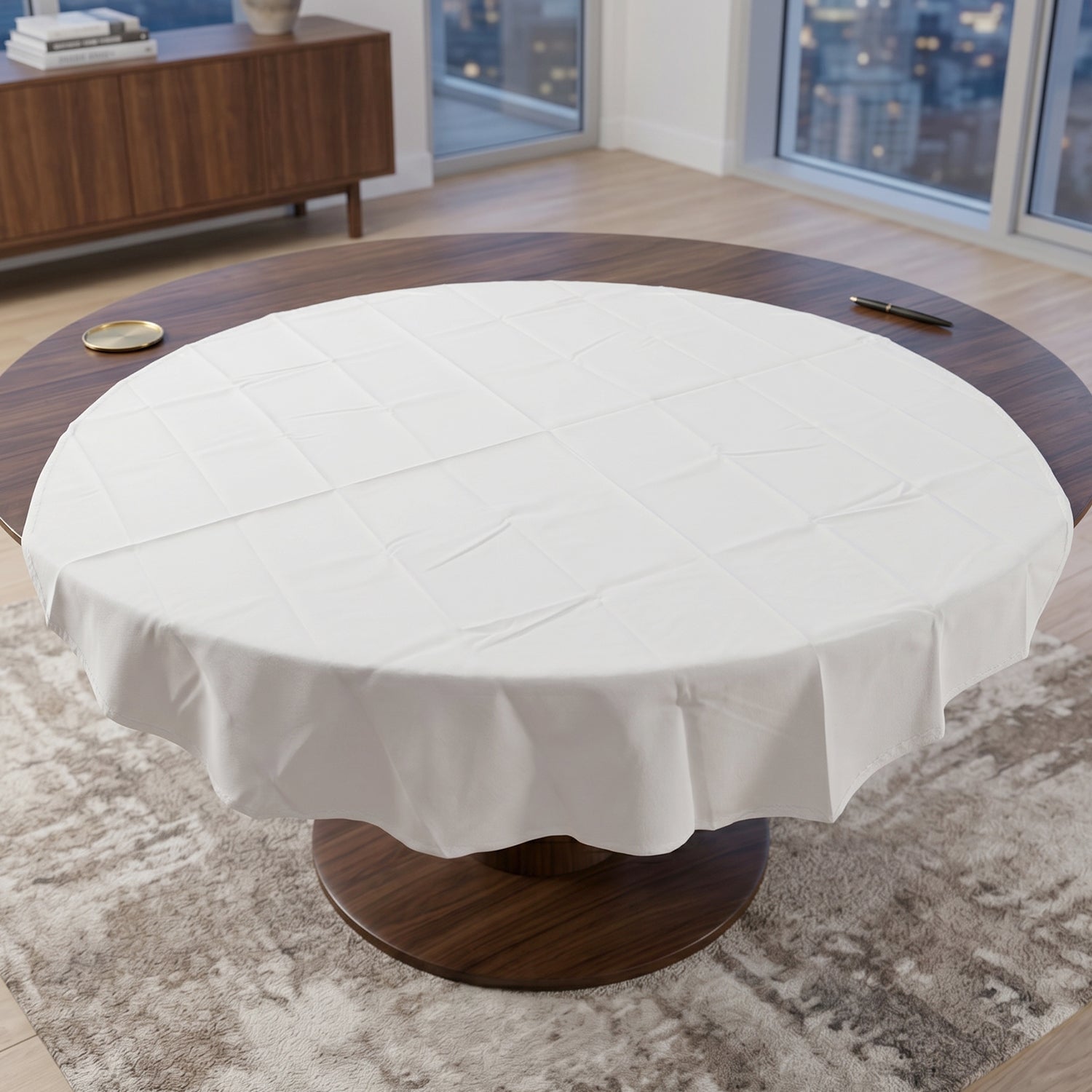 Folded White Round Table Cover