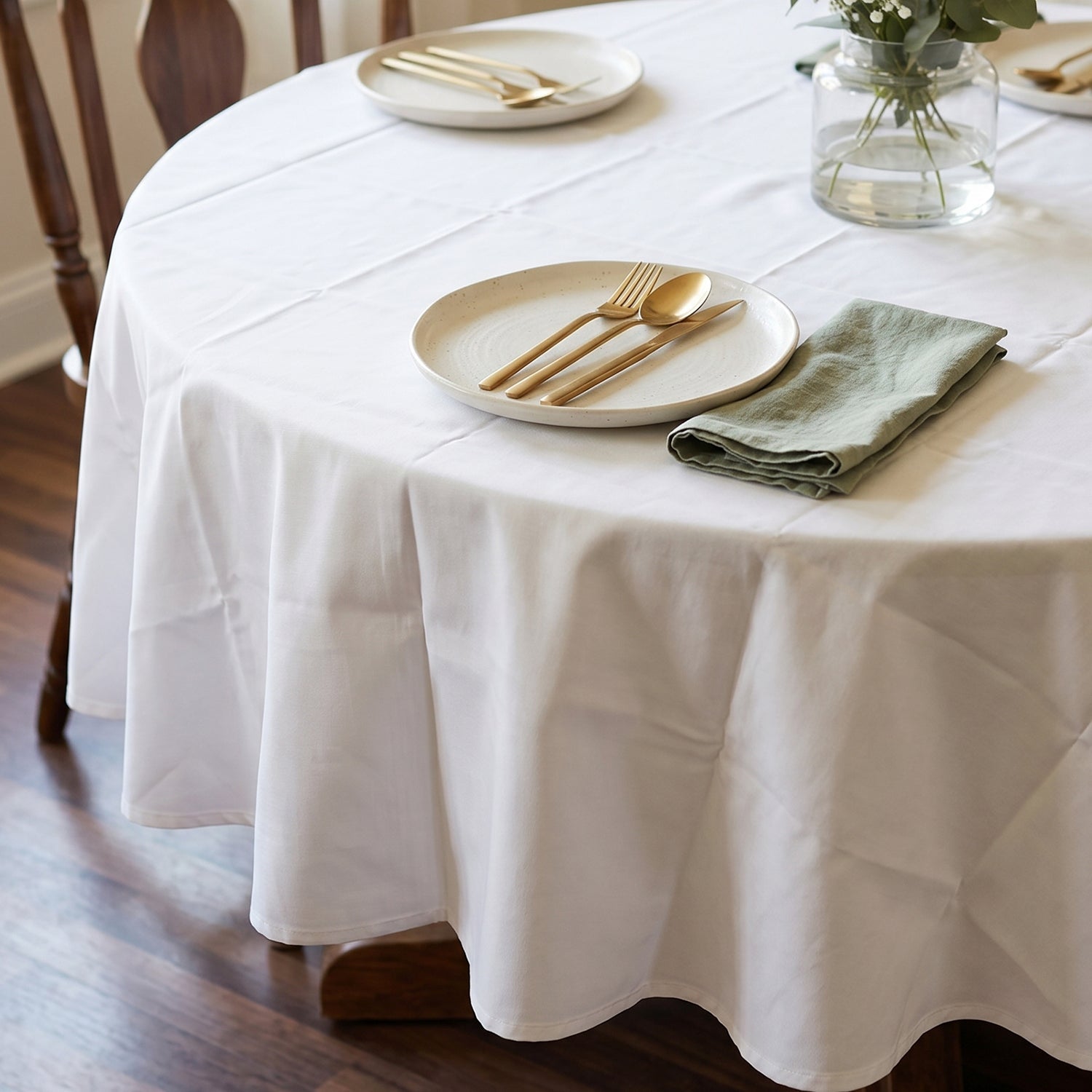 White Round Dining Table Cloth 