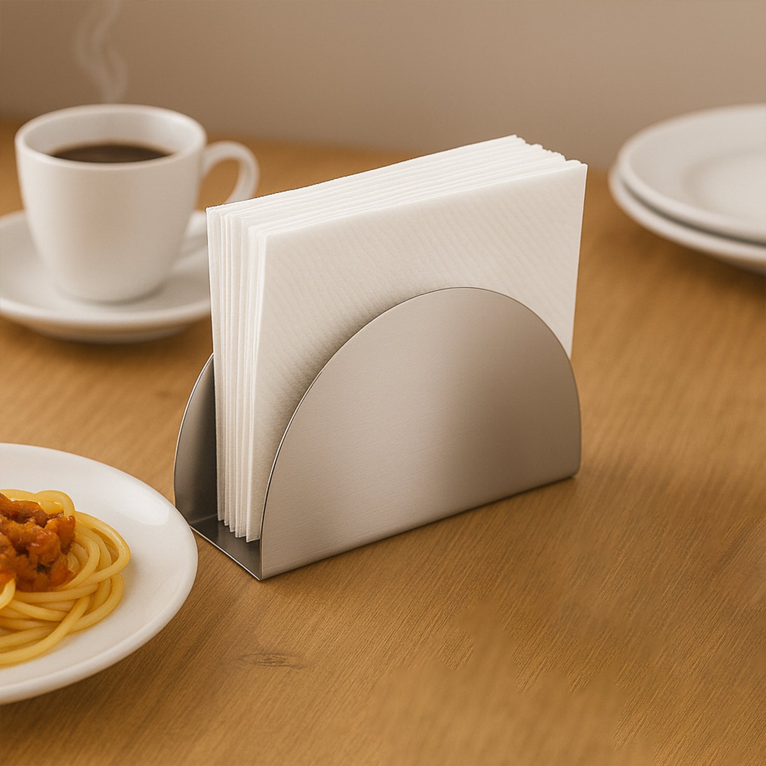 Stainless Steel Half-Moon Napkin Holder Front View
