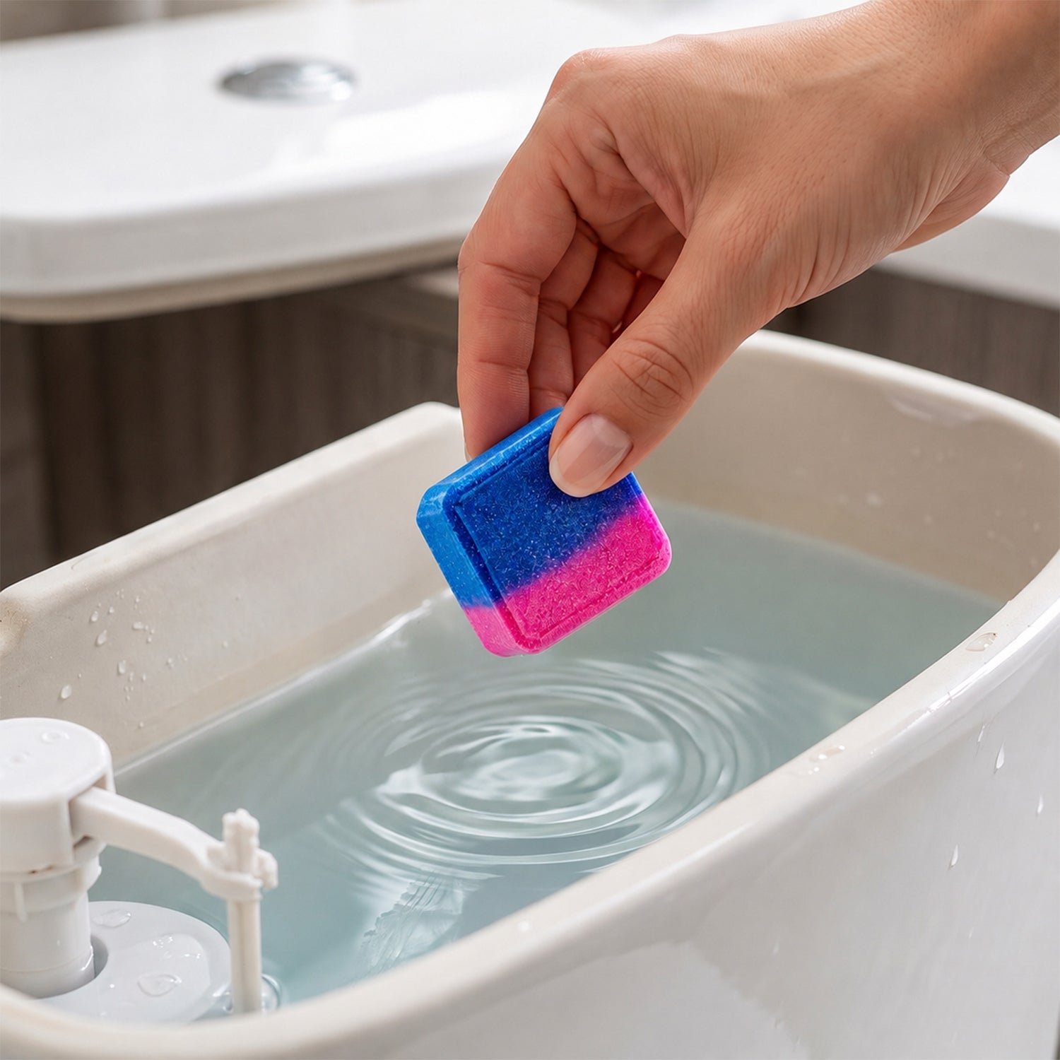 Automatic toilet cleaning block for every flush