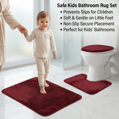 Bathroom mat set laid out around a toilet