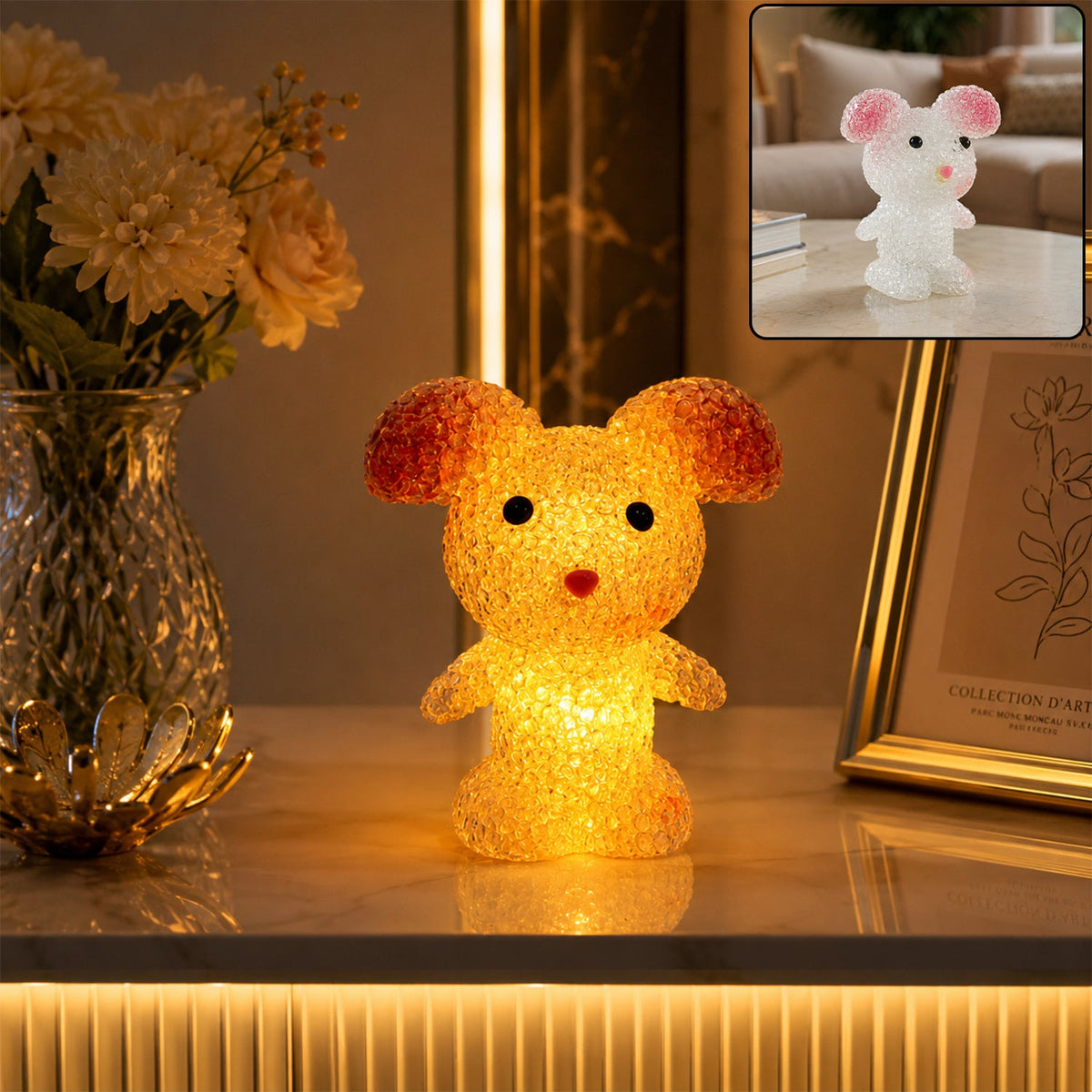 Cartoon Mouse Shape LED Night Lamp Crystal Texture Warm Glow (1 Pc)