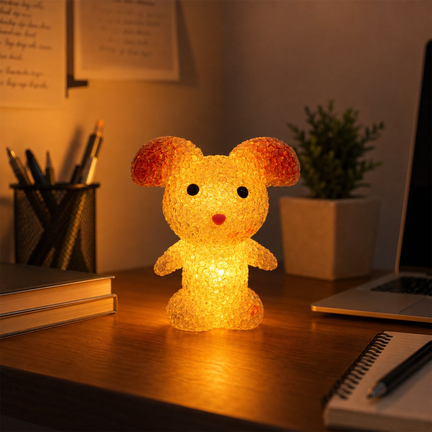 Cartoon Mouse Shape LED Night Lamp Crystal Texture Warm Glow (1 Pc)