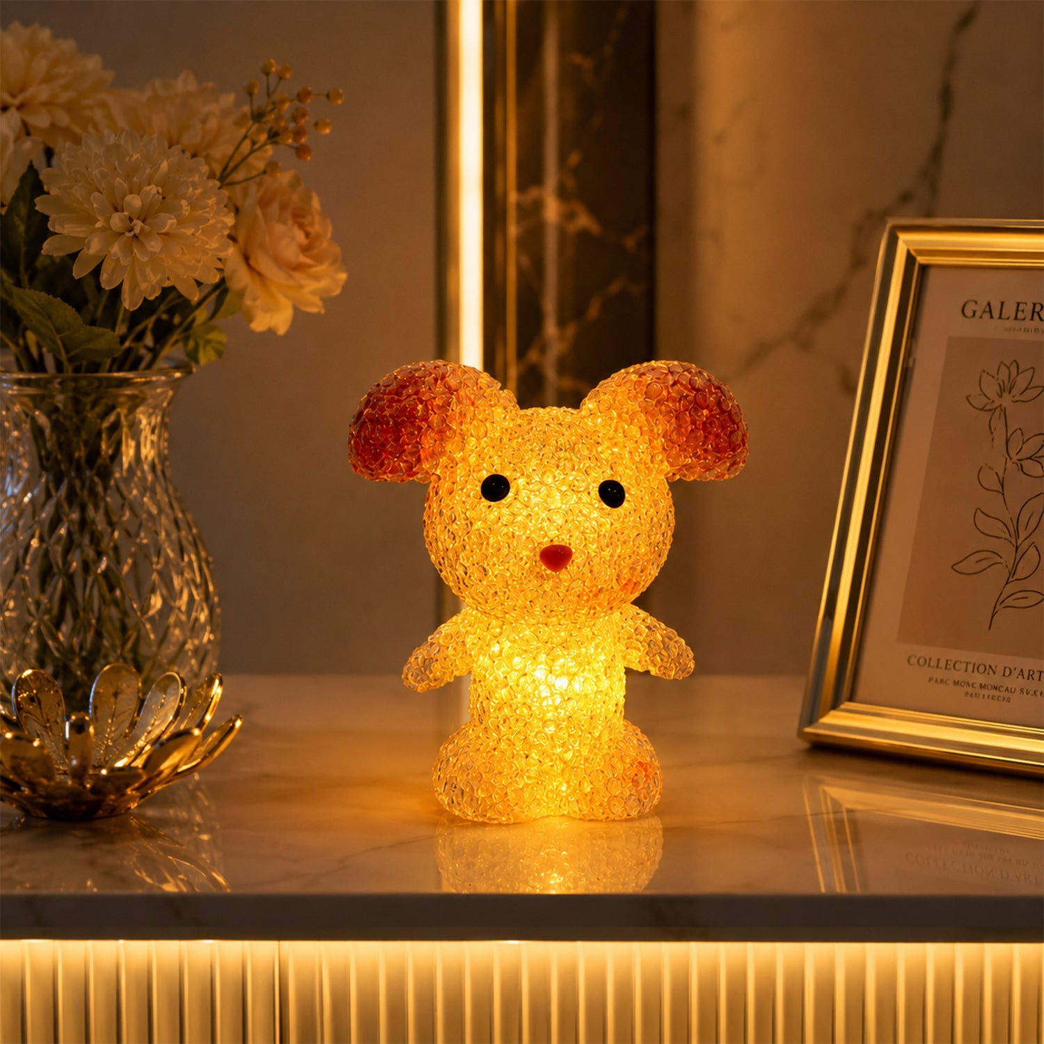 Cartoon Mouse Shape LED Night Lamp Crystal Texture Warm Glow (1 Pc)