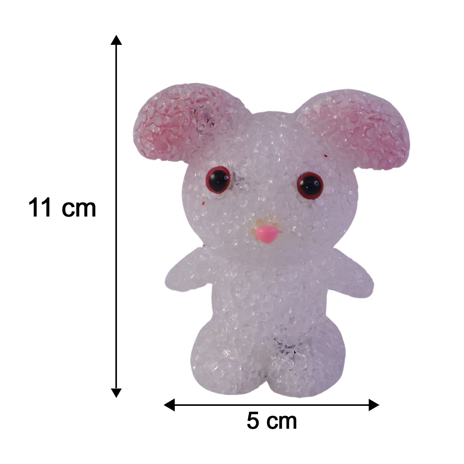 A white mouse-shaped crystal texture lamp with pink ears and dimensions 5 cm width and 11 cm height.