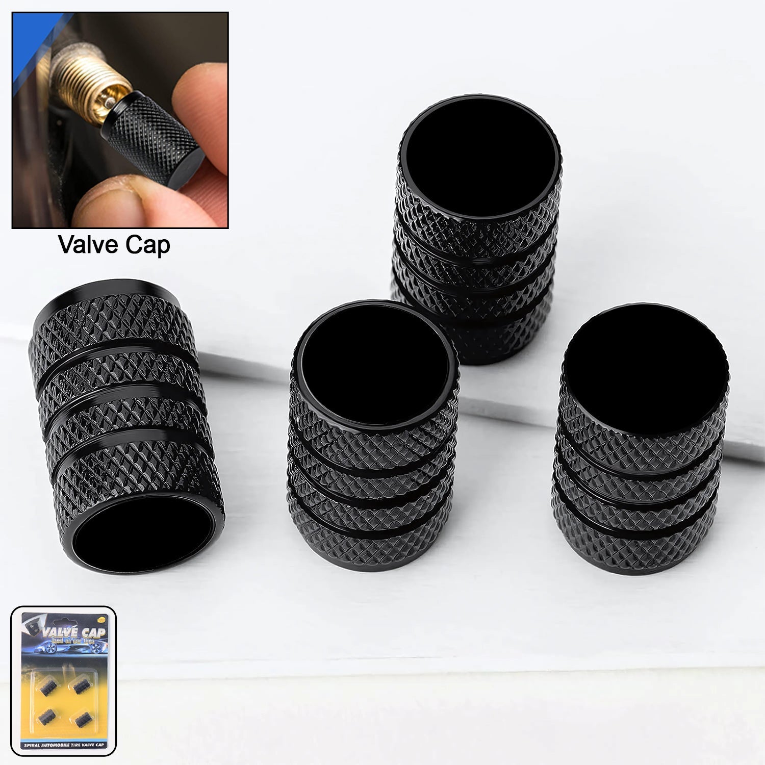 Individual silver tire valve stem cap upright position