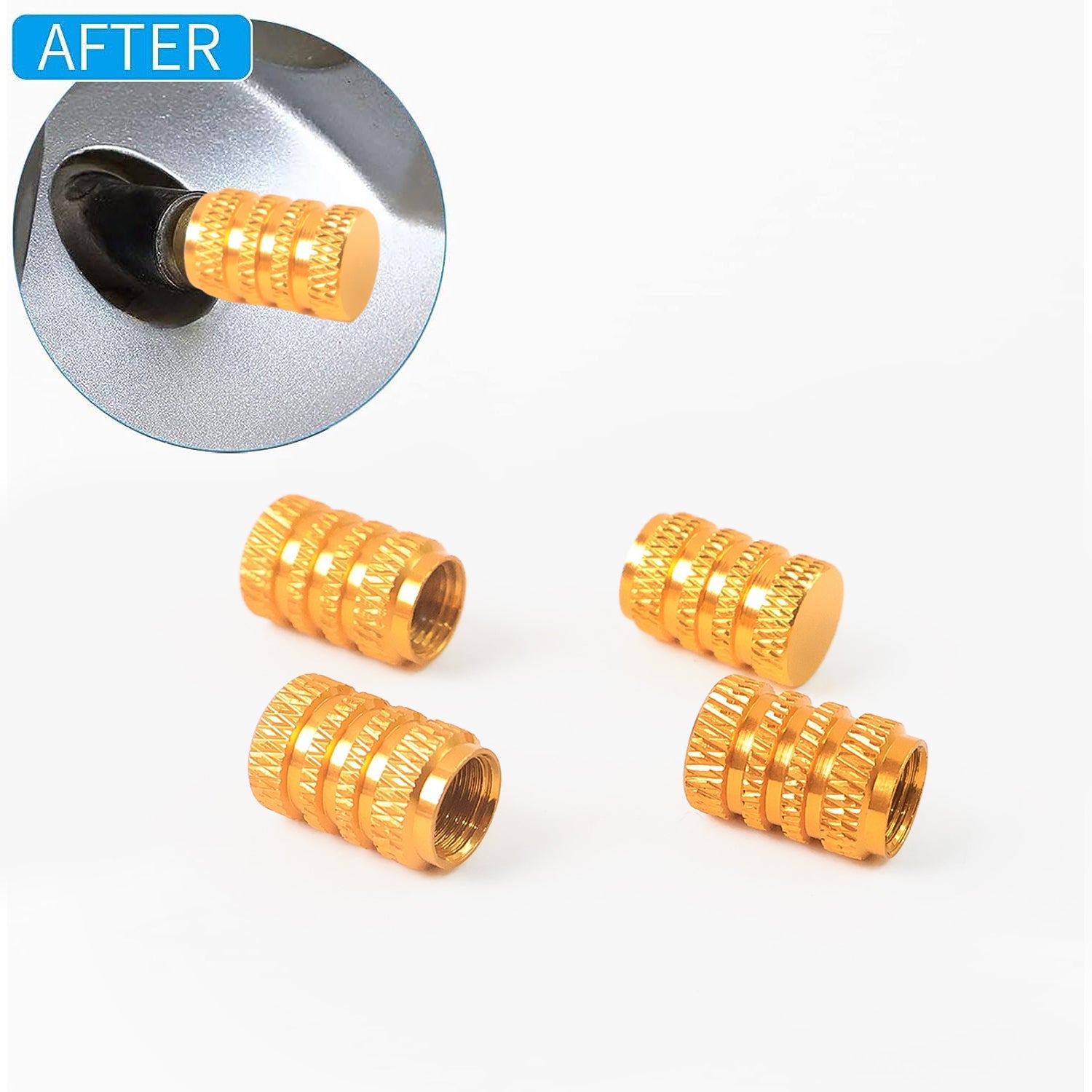 Silver valve stem cap showing detailed rubber seal