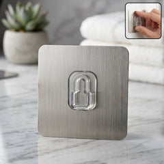 Close-up of adhesive plastic wall hook hanger