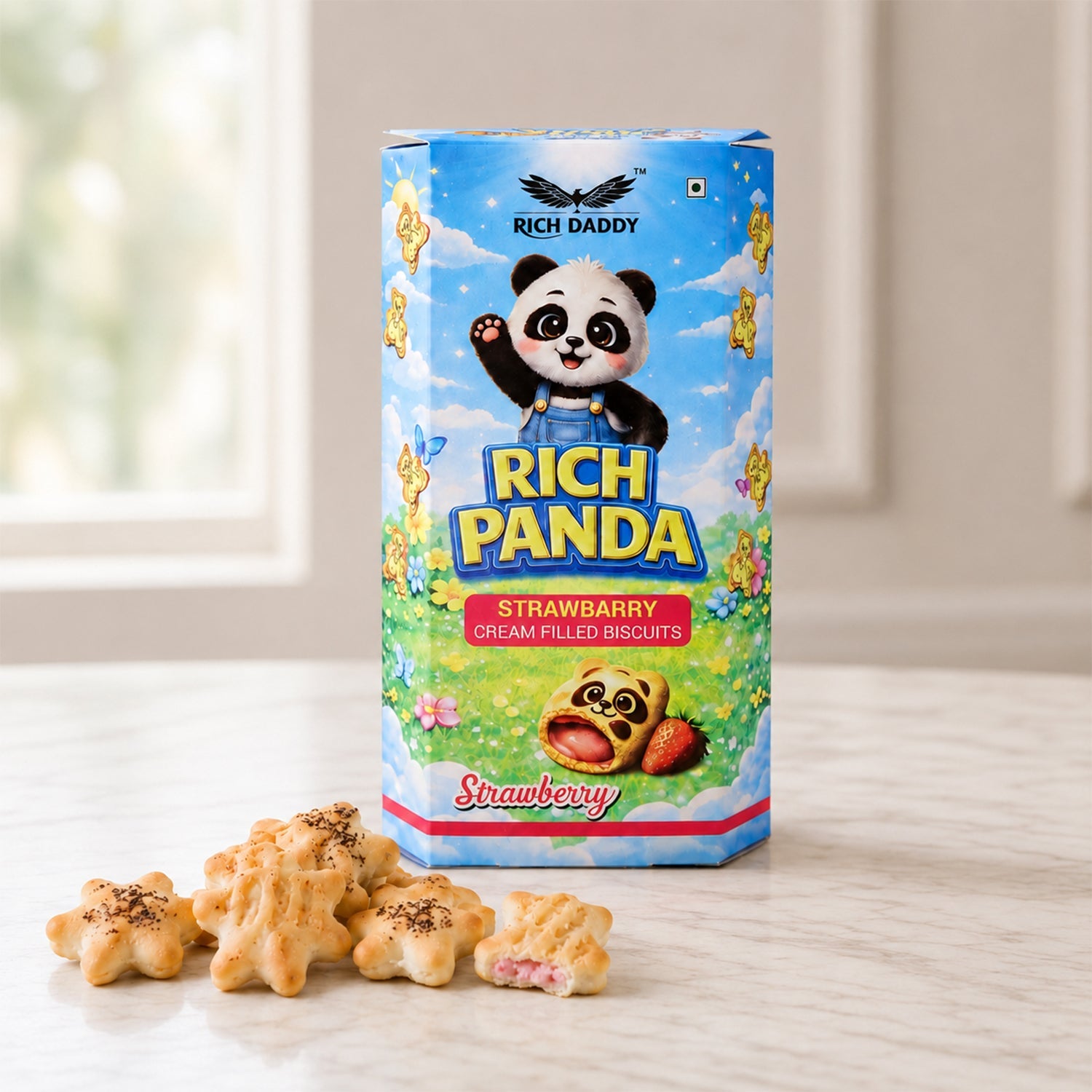 Assorted Panda Strawberry Cream Biscuits in playful shapes