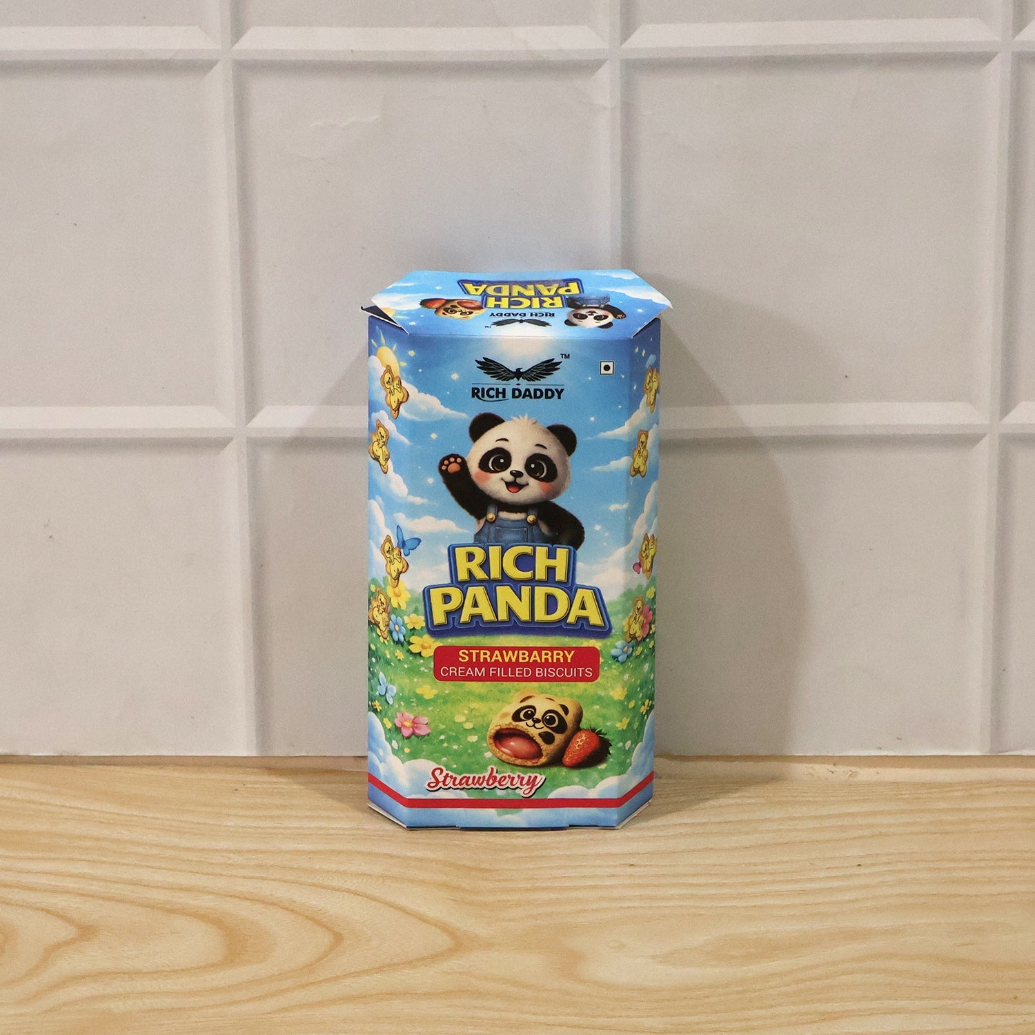 Stack of Panda Strawberry Cream Biscuits with a fun design