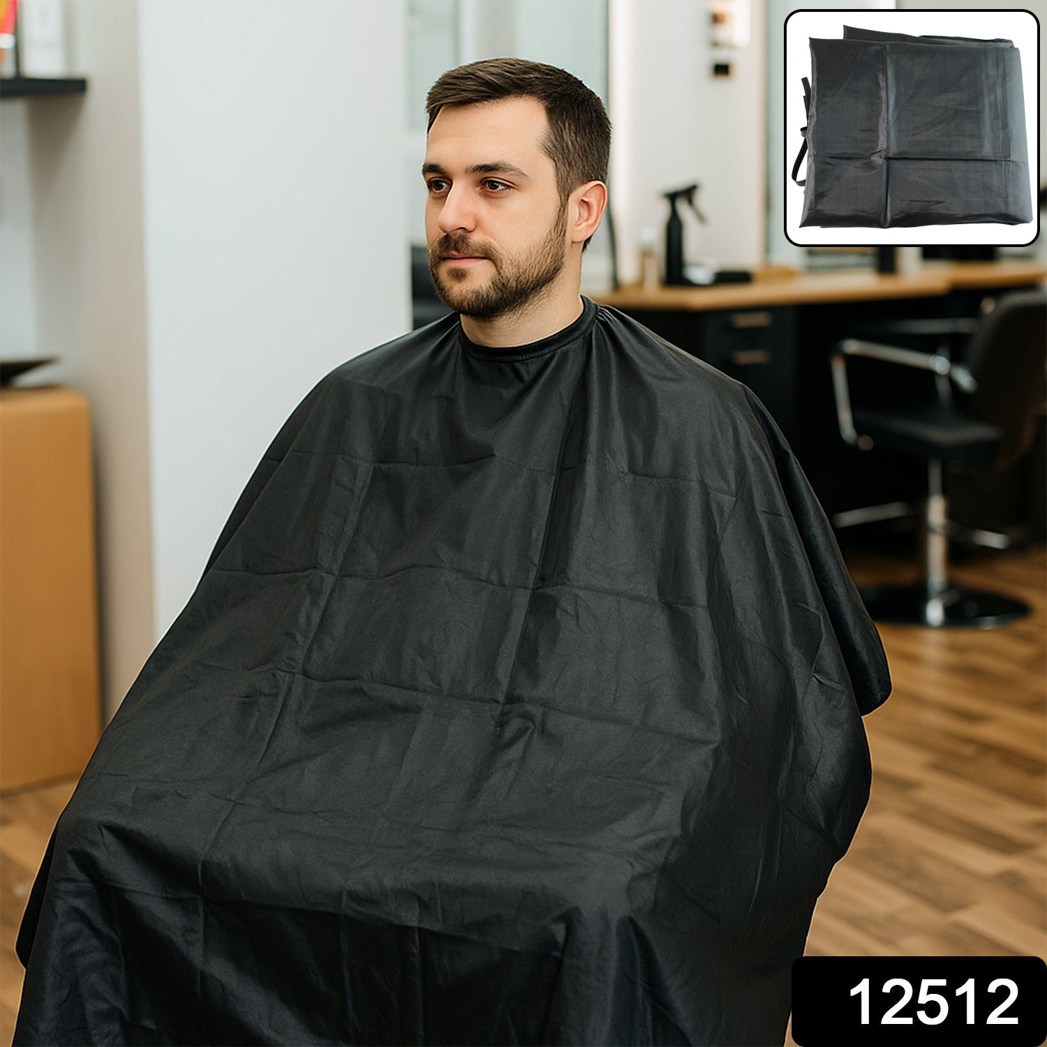 Salon apron cape showing full coverage protection